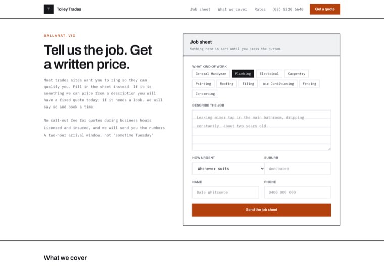 The Job Sheet website template