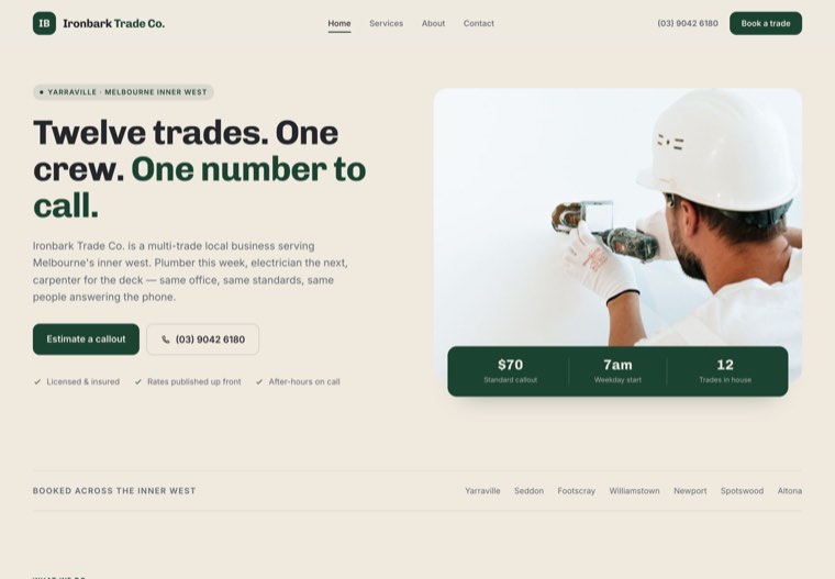 The Trades Plumber Electrician website template
